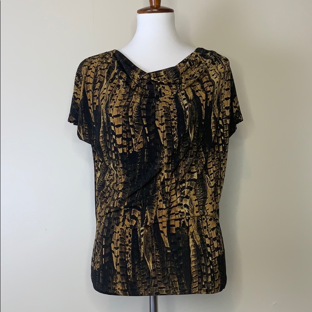 Michael Michael Kors Brown Black Print Top Xs